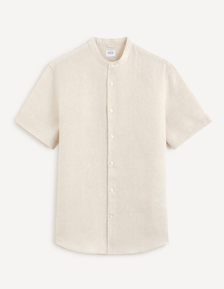 Regular shirt with mandarin collar, 100% linen