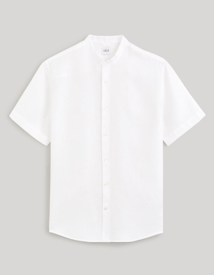 Regular shirt with mandarin collar, 100% linen