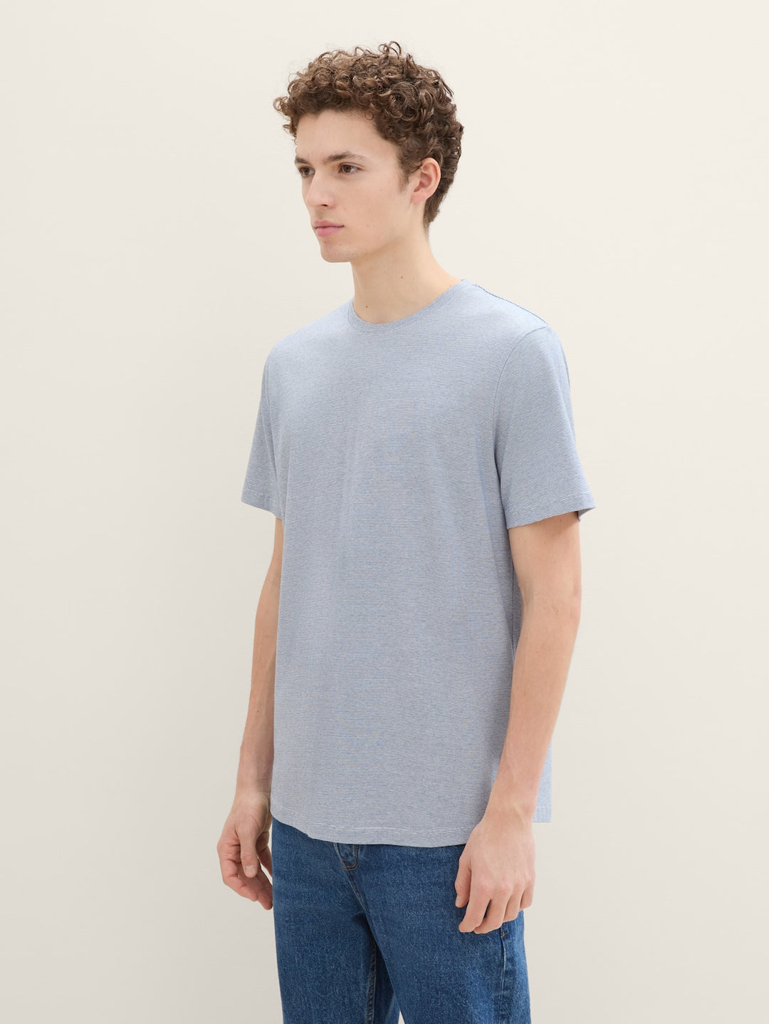 ROUNDED HEM STRIPED  T-SHIRT