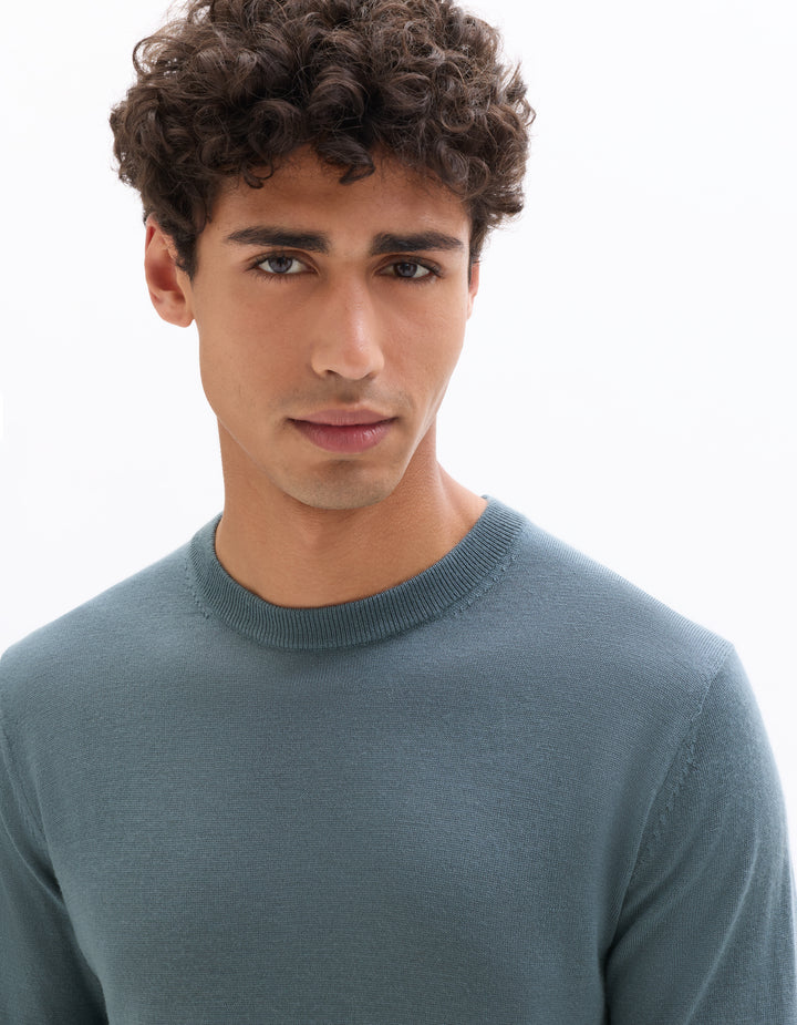 Crew neck sweater, 100% merino wool