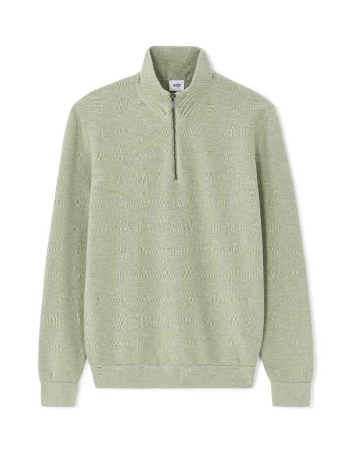 Zip-neck sweater, 100% cotton piqu