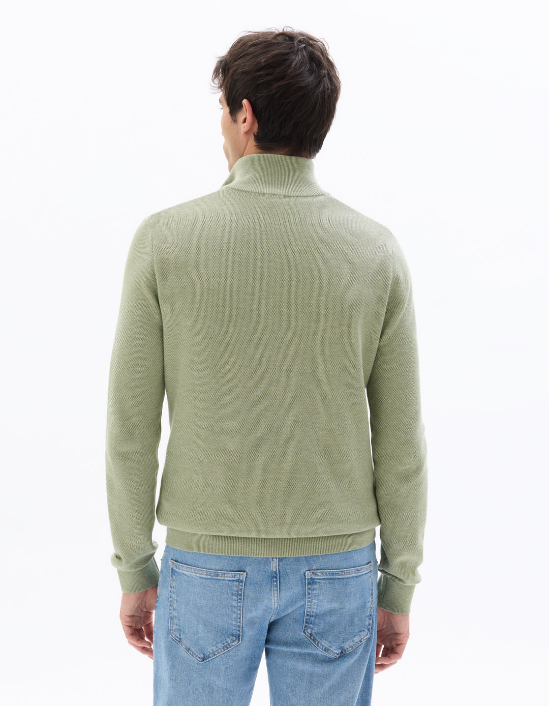 Zip-neck sweater, 100% cotton piqu