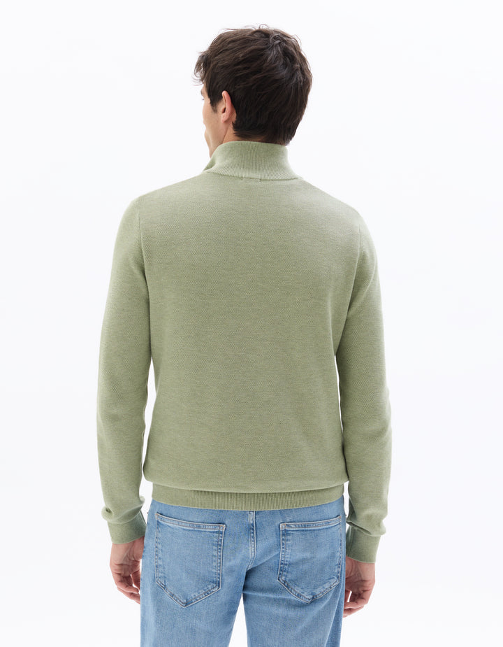 Zip-neck sweater, 100% cotton piqu
