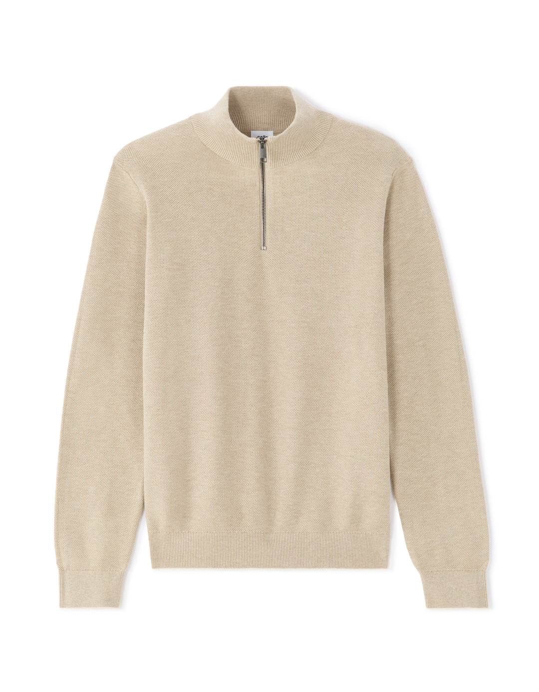Zip-neck sweater, 100% cotton piqu