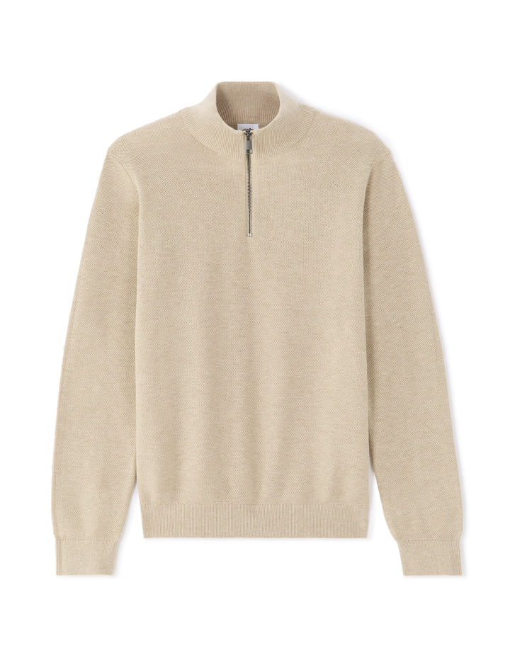Zip-neck sweater, 100% cotton piqu