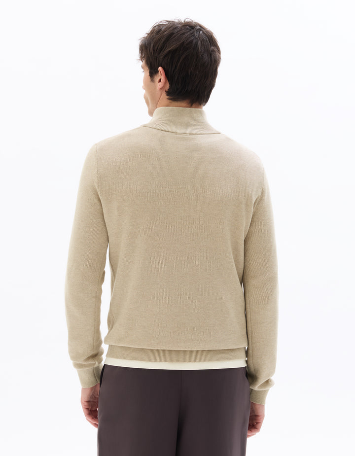 Zip-neck sweater, 100% cotton piqu