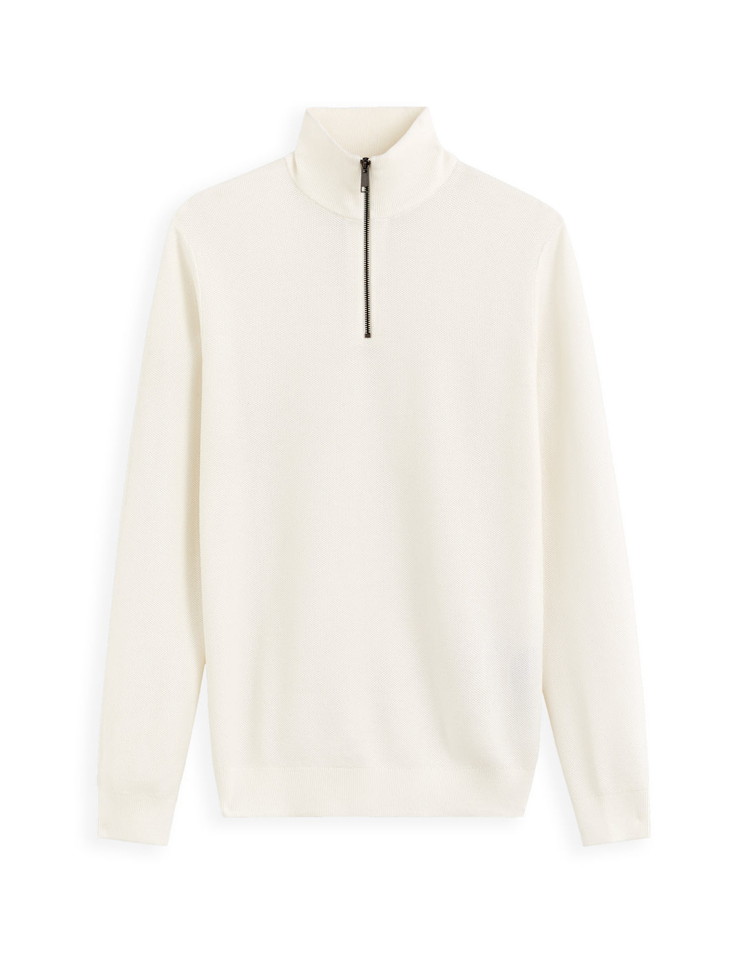 Zip-neck sweater, 100% cotton piqu