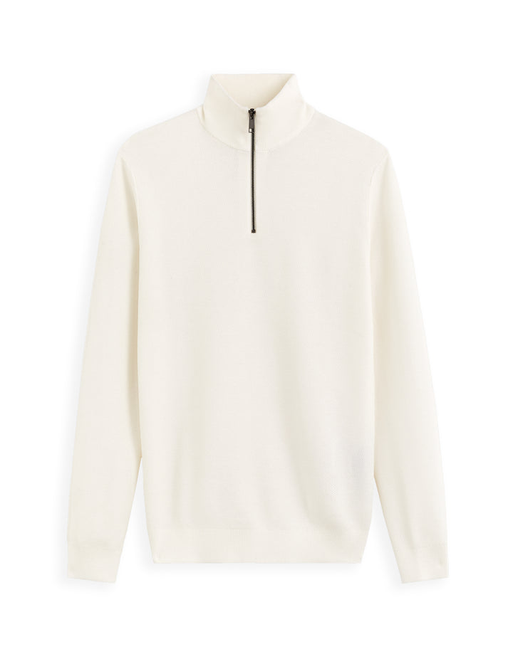 Zip-neck sweater, 100% cotton piqu