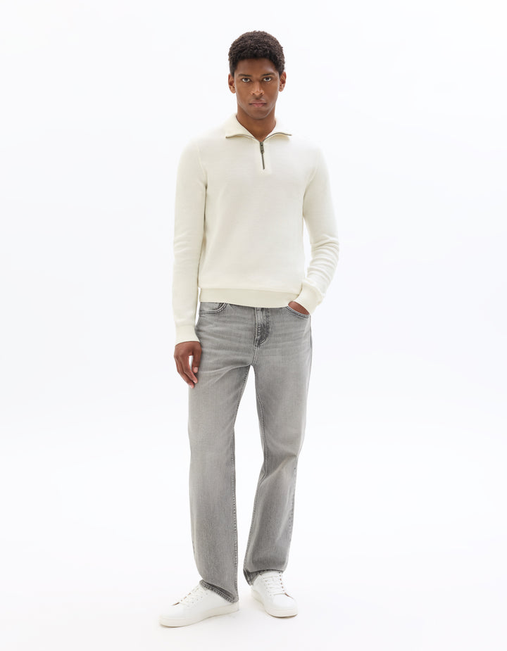 Zip-neck sweater, 100% cotton piqu