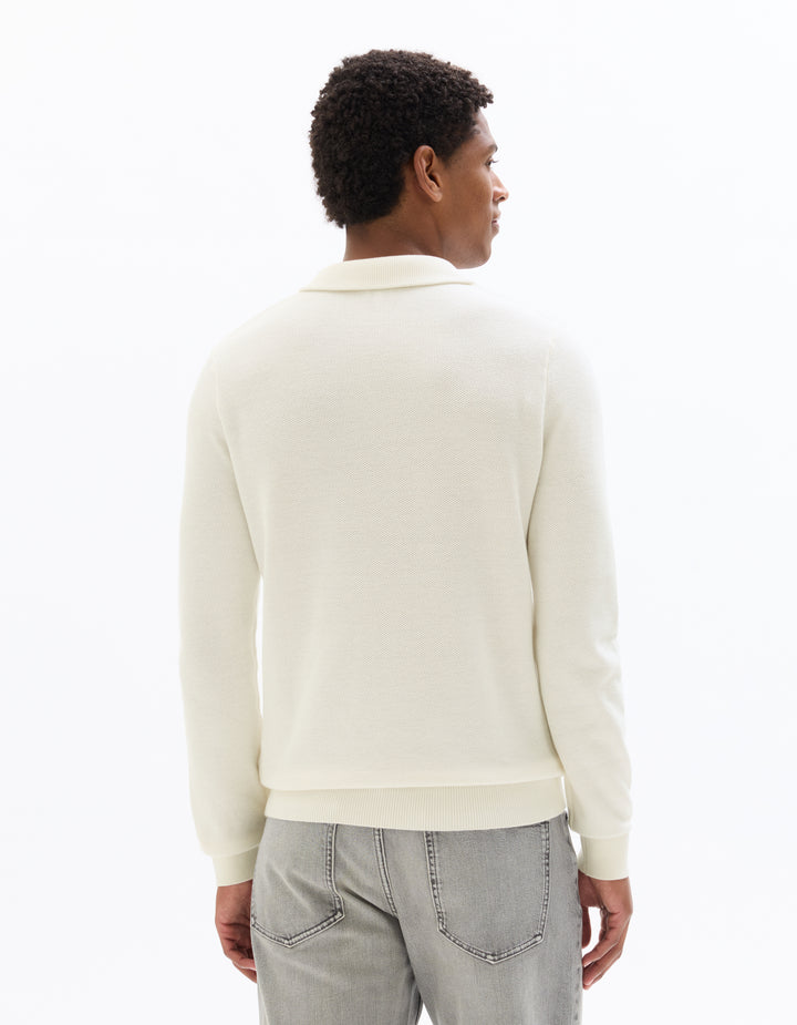 Zip-neck sweater, 100% cotton piqu