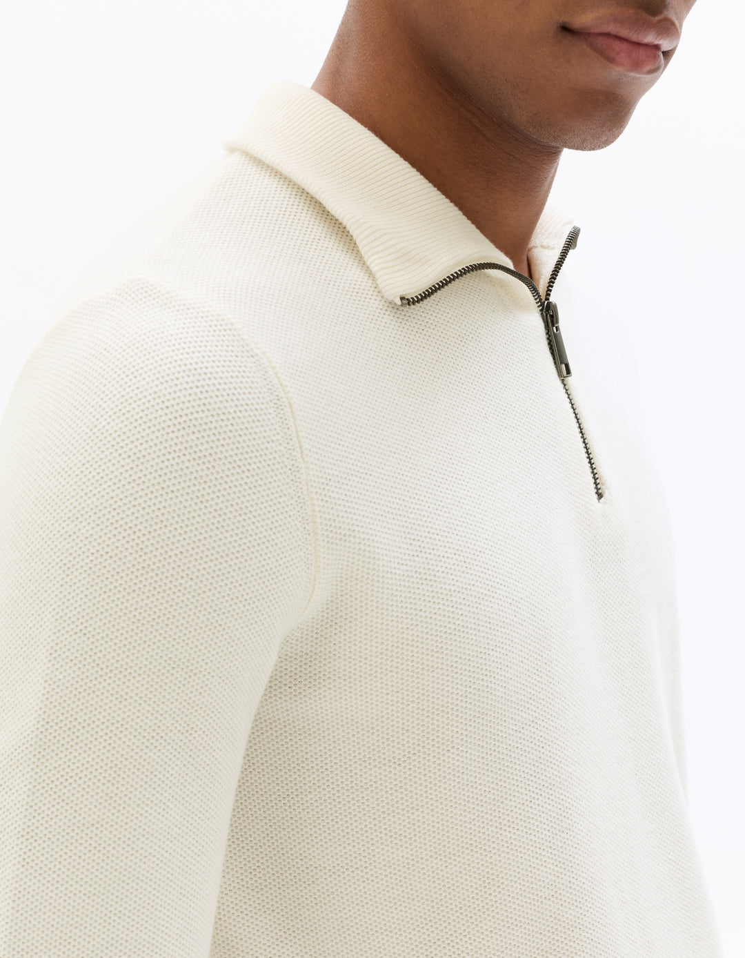 Zip-neck sweater, 100% cotton piqu