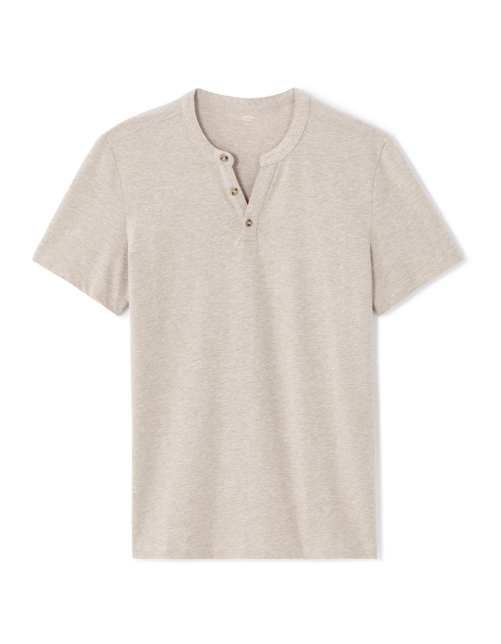 Men - Knitted - T-Shirt - Short sleeves - Henley collar