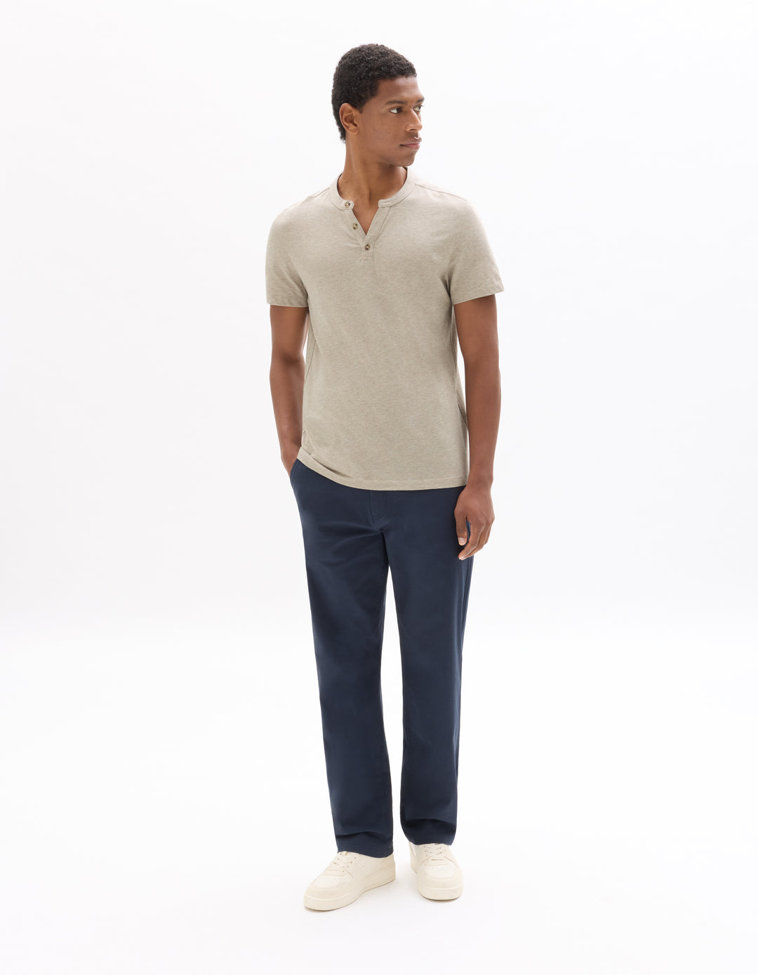 Men - Knitted - T-Shirt - Short sleeves - Henley collar