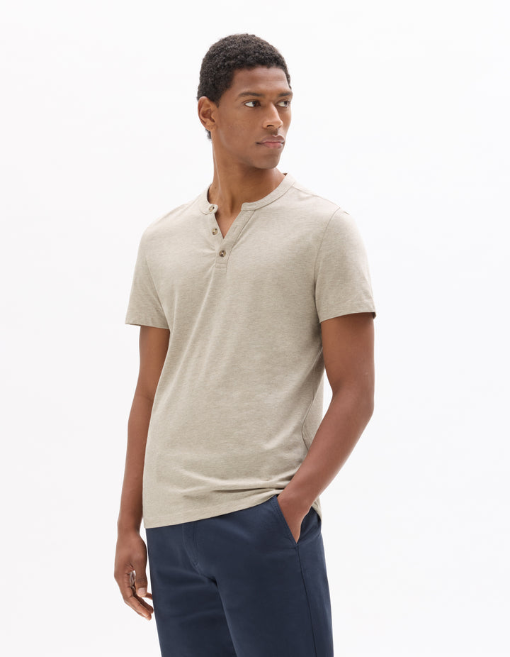 Men - Knitted - T-Shirt - Short sleeves - Henley collar