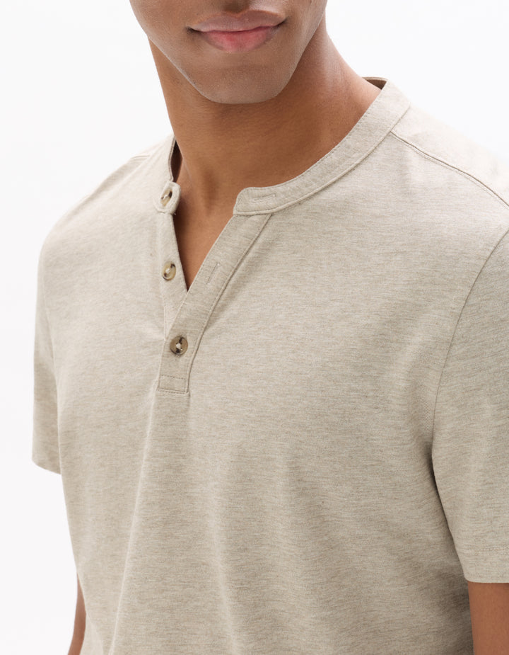 Men - Knitted - T-Shirt - Short sleeves - Henley collar