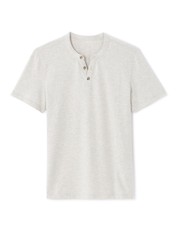 Men - Knitted - T-Shirt - Short sleeves - Henley collar