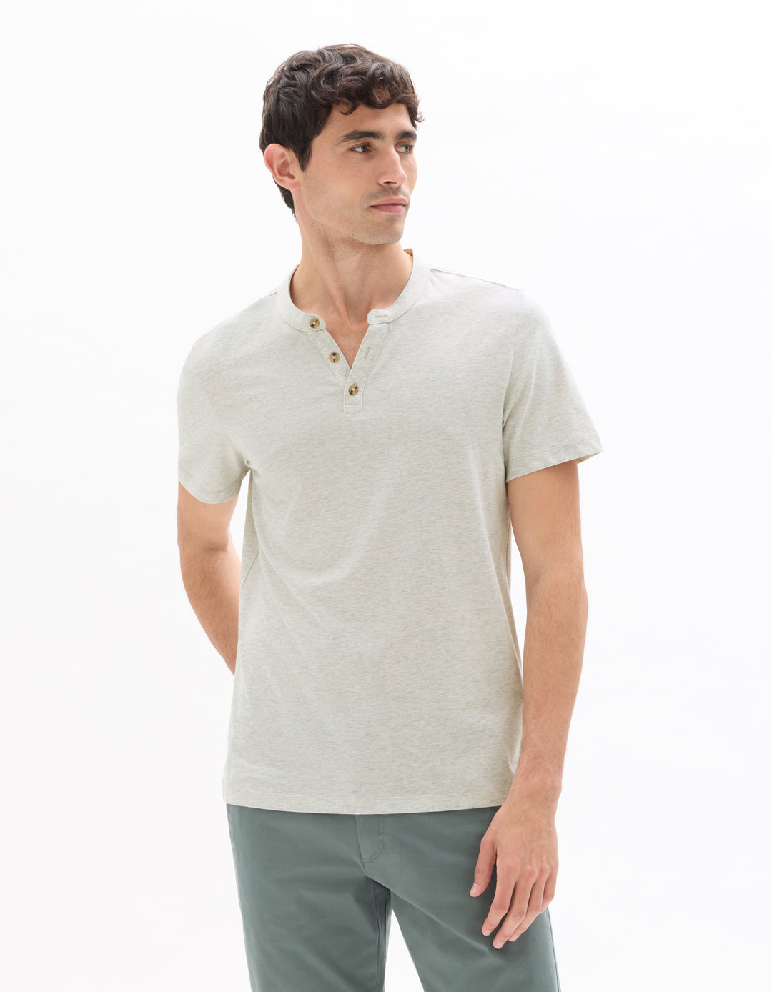 Men - Knitted - T-Shirt - Short sleeves - Henley collar