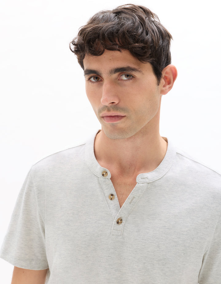 Men - Knitted - T-Shirt - Short sleeves - Henley collar