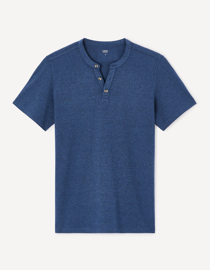 Men - Knitted - T-Shirt - Short sleeves - Henley collar