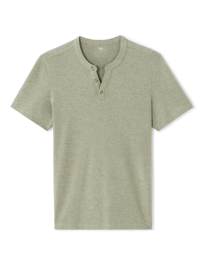 Men - Knitted - T-Shirt - Short sleeves - Henley collar