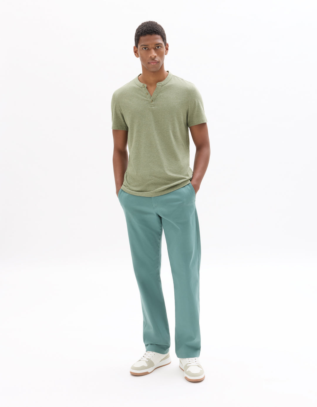 Men - Knitted - T-Shirt - Short sleeves - Henley collar