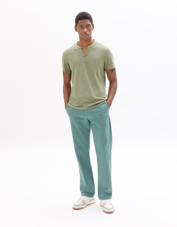 Men - Knitted - T-Shirt - Short sleeves - Henley collar