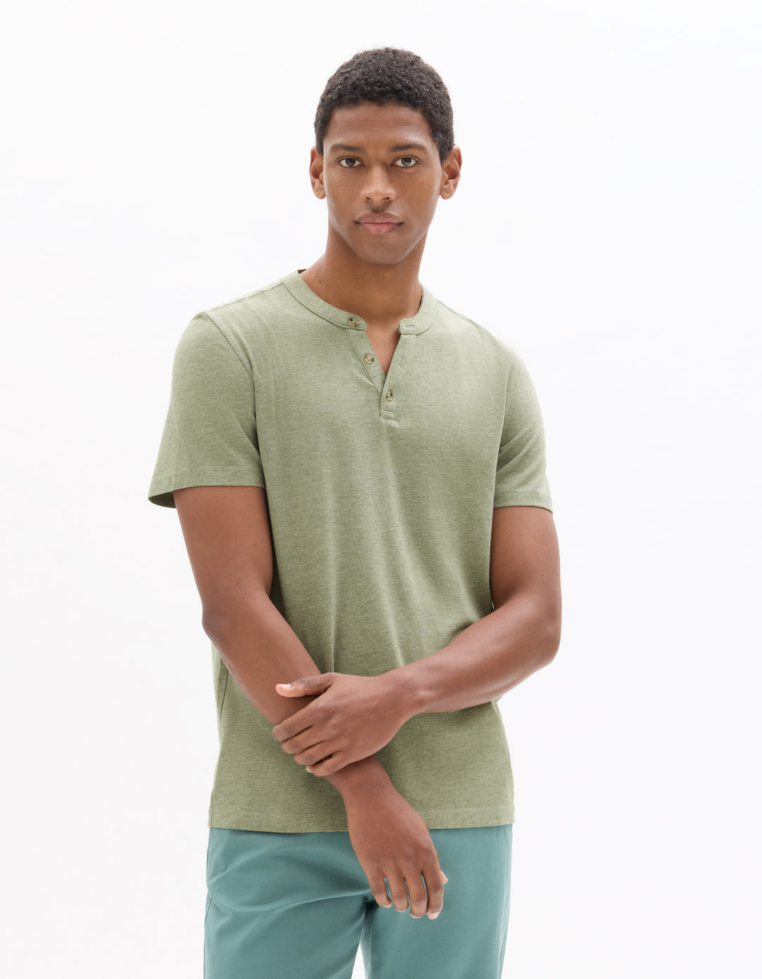 Men - Knitted - T-Shirt - Short sleeves - Henley collar