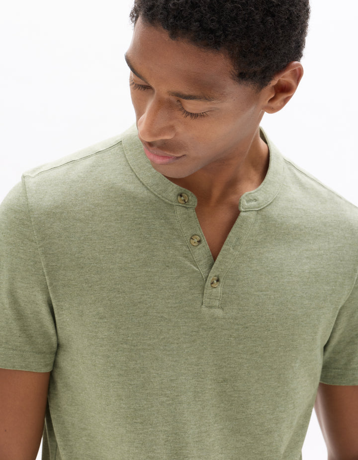 Men - Knitted - T-Shirt - Short sleeves - Henley collar