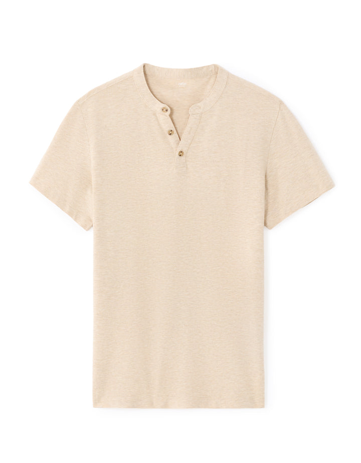 Men - Knitted - T-Shirt - Short sleeves - Henley collar