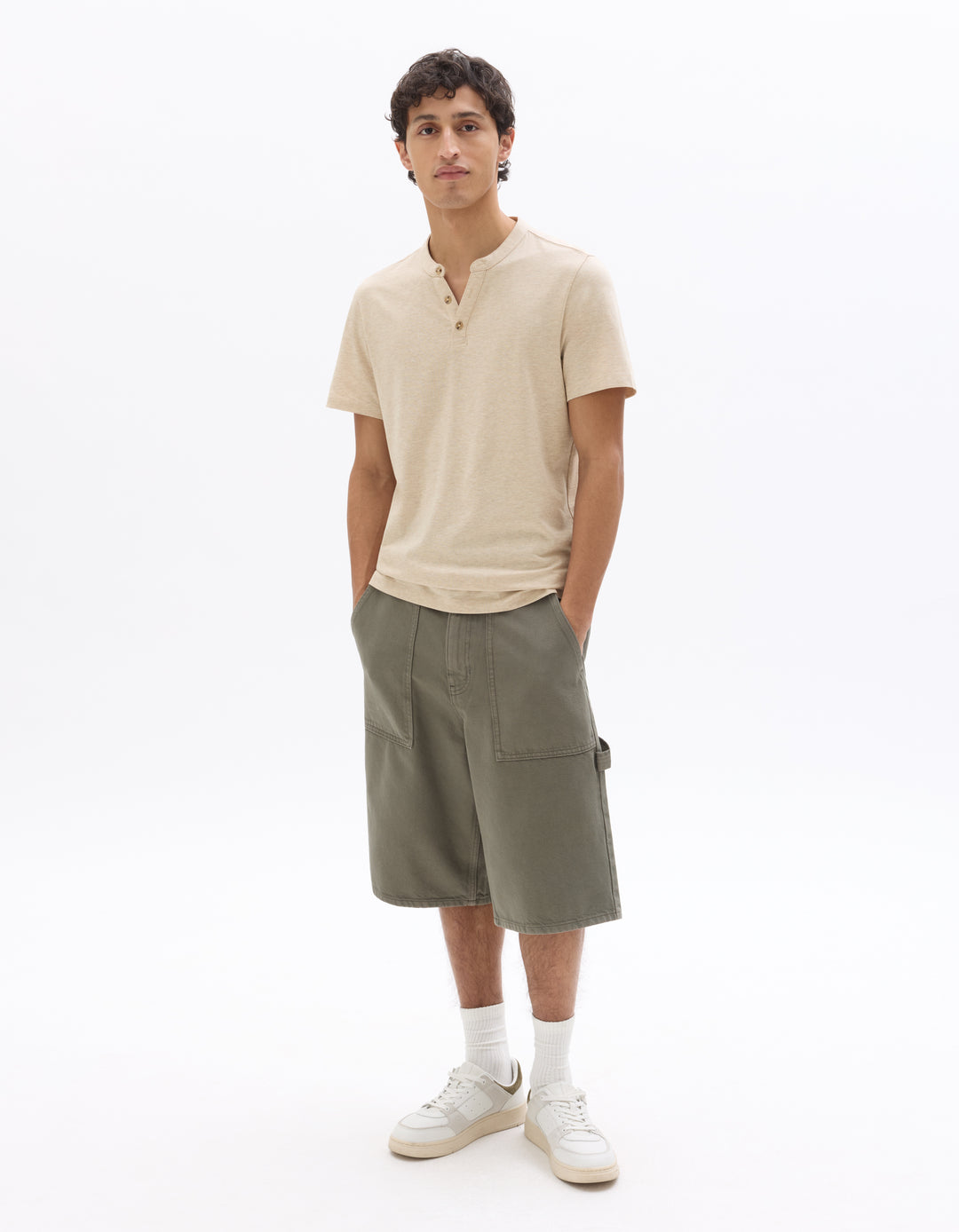 Men - Knitted - T-Shirt - Short sleeves - Henley collar