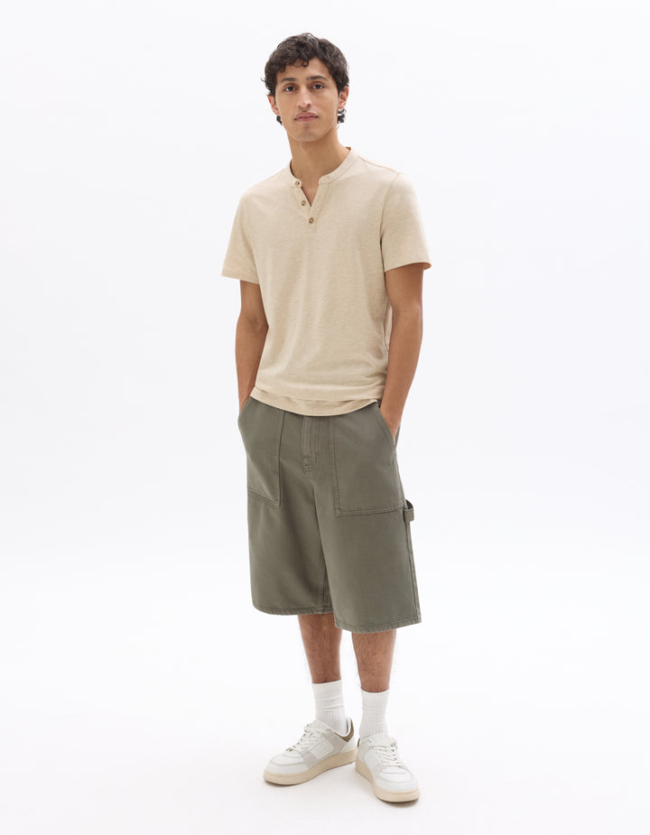 Men - Knitted - T-Shirt - Short sleeves - Henley collar