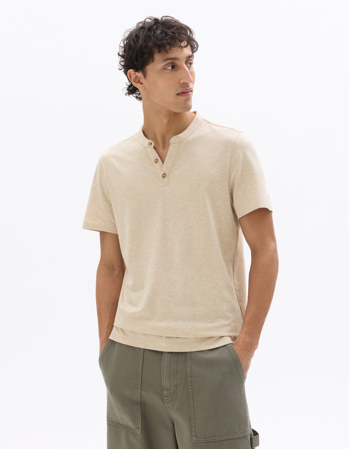 Men - Knitted - T-Shirt - Short sleeves - Henley collar