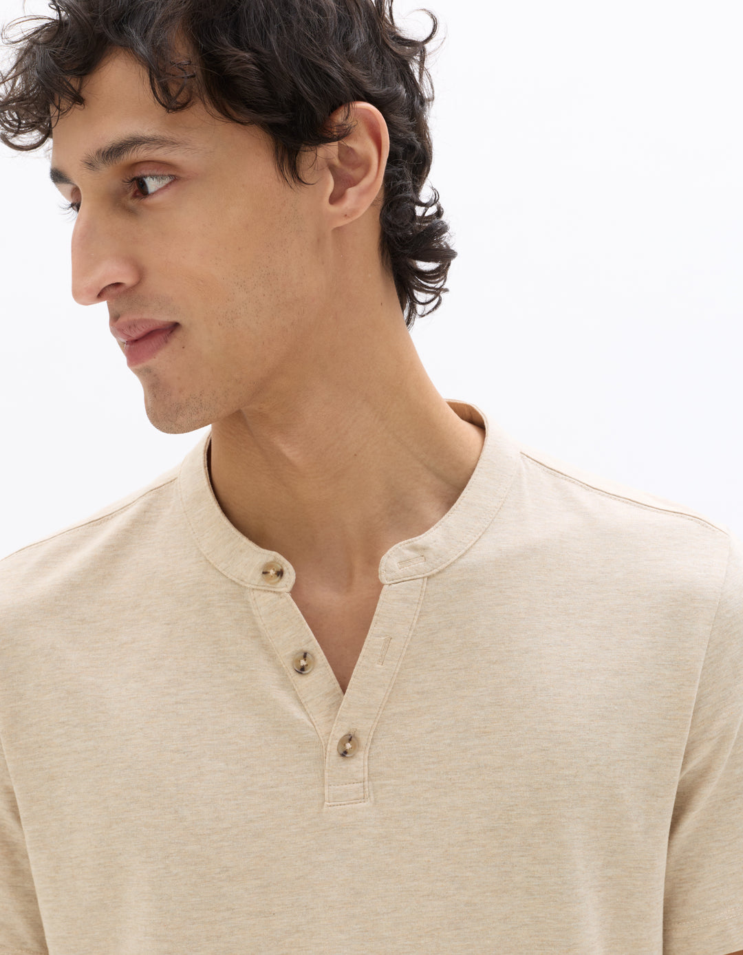 Men - Knitted - T-Shirt - Short sleeves - Henley collar