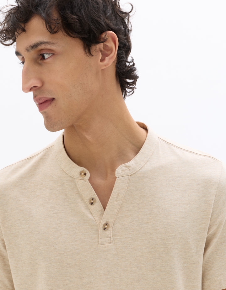 Men - Knitted - T-Shirt - Short sleeves - Henley collar