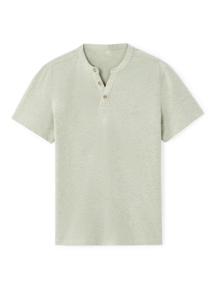 Men - Knitted - T-Shirt - Short sleeves - Henley collar