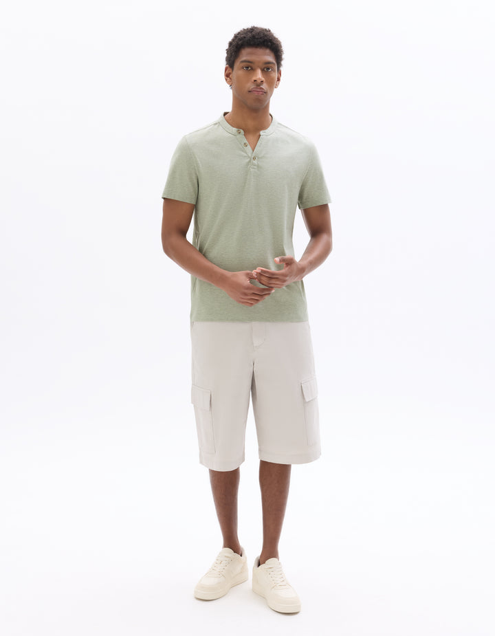 Men - Knitted - T-Shirt - Short sleeves - Henley collar