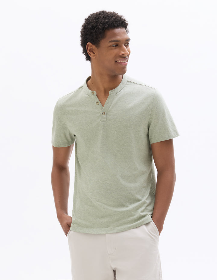Men - Knitted - T-Shirt - Short sleeves - Henley collar