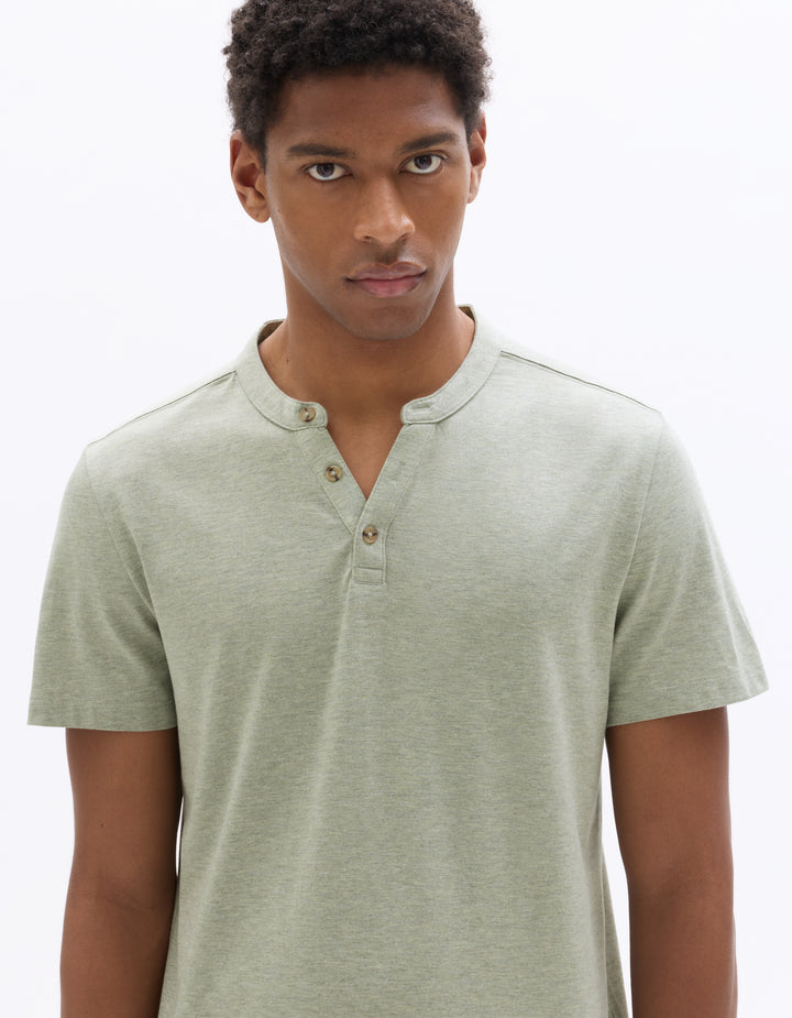 Men - Knitted - T-Shirt - Short sleeves - Henley collar