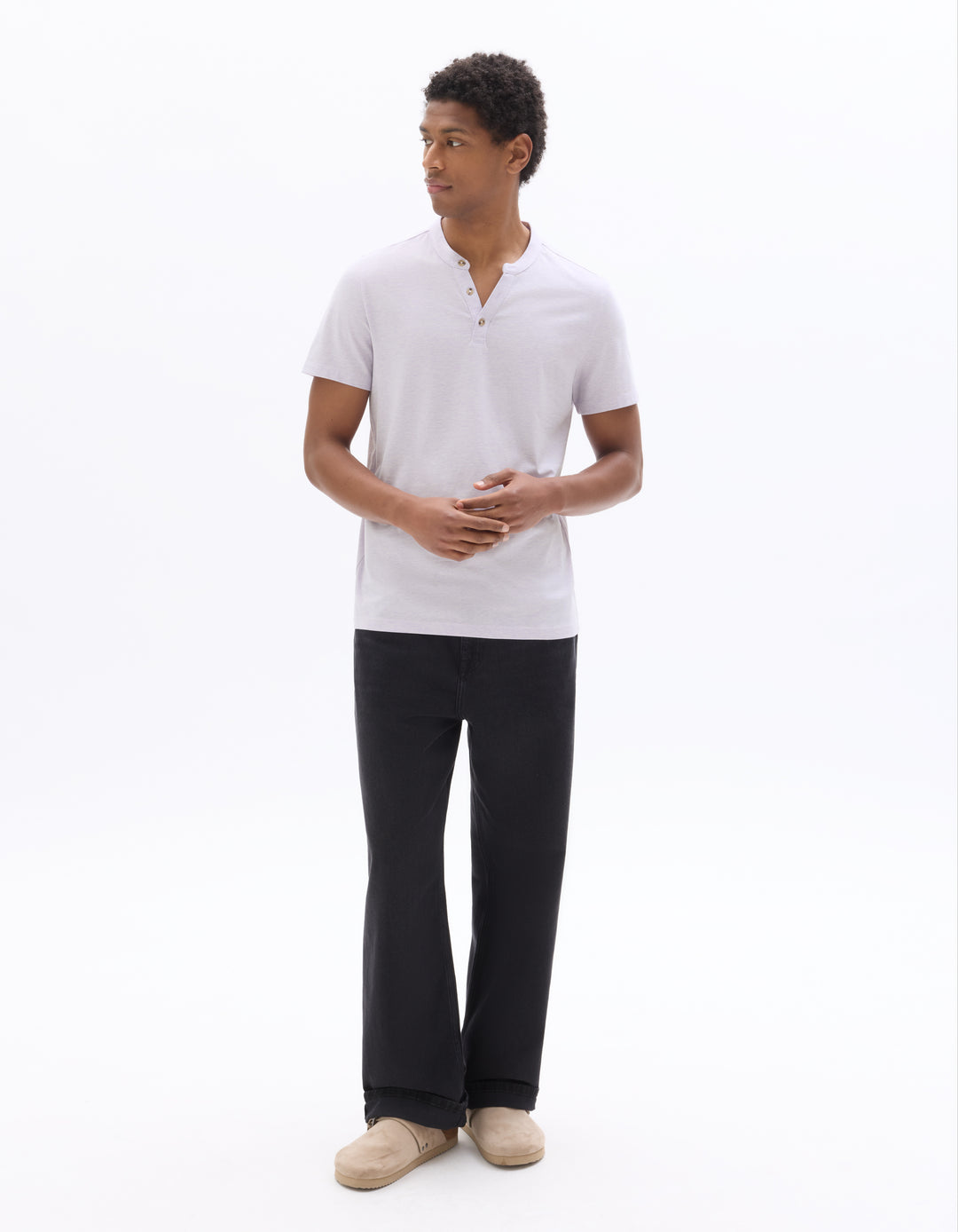 Men - Knitted - T-Shirt - Short sleeves - Henley collar