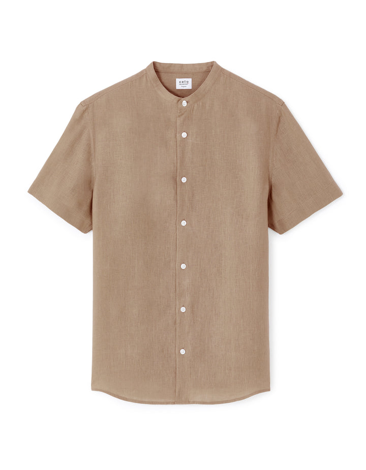 Regular T-shirt with mandarin collar 100% linen