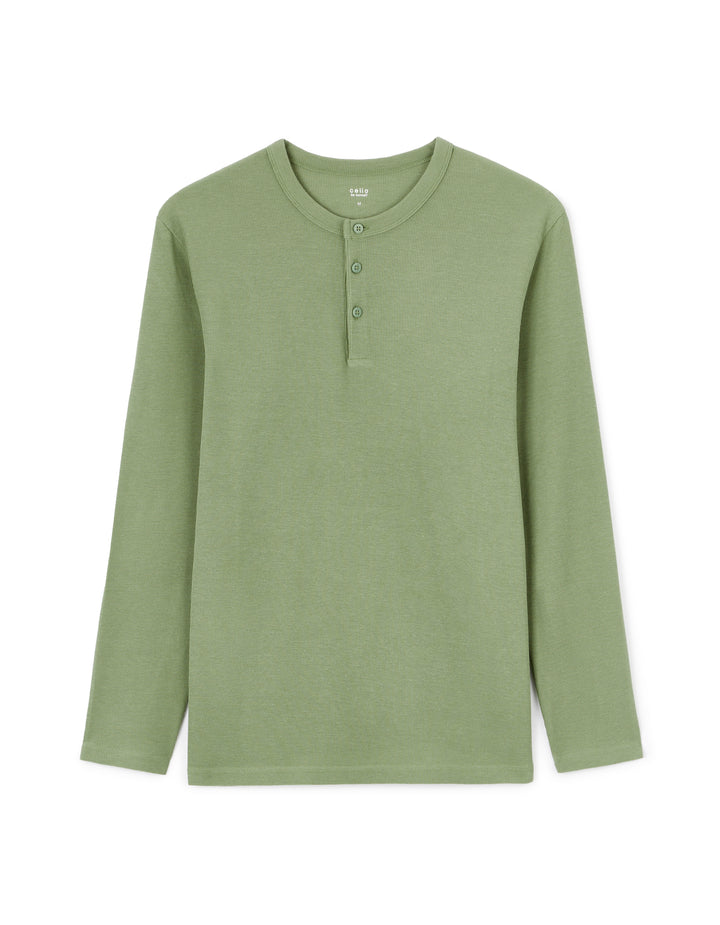 Men - Knitted - T-Shirt - Long sleeves - Henley collar