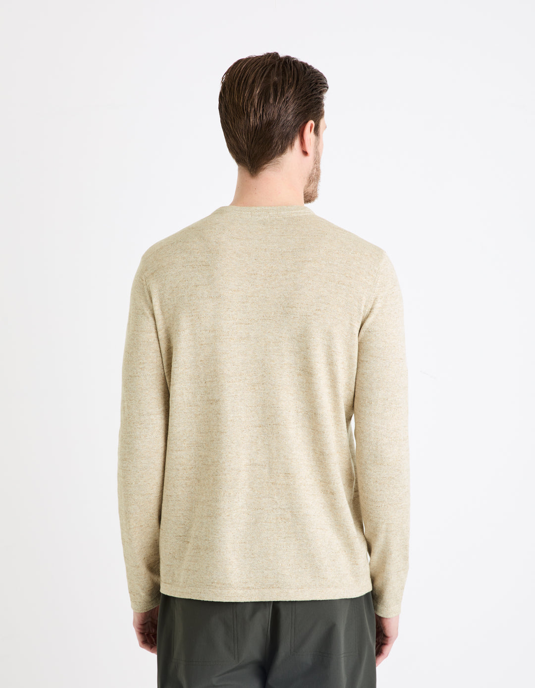 Cotton blend henley collar sweater
