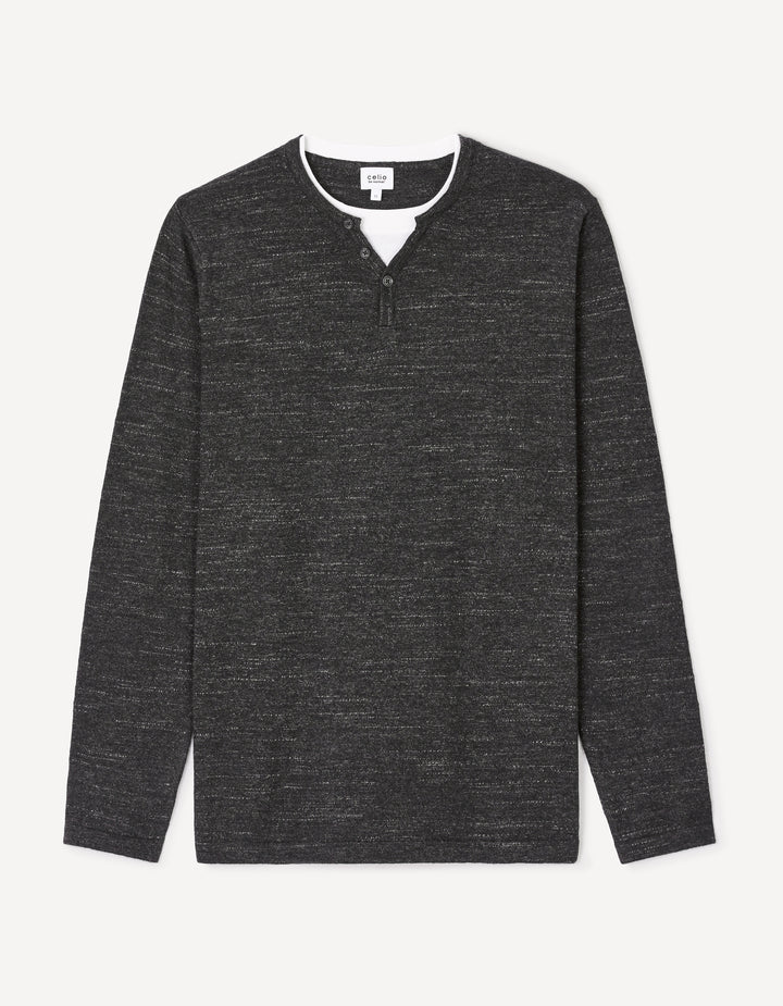 Cotton blend henley collar sweater