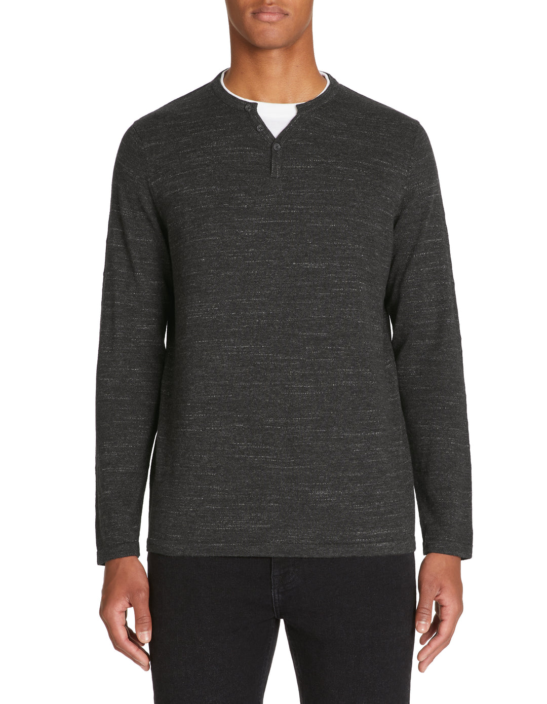 Cotton blend henley collar sweater