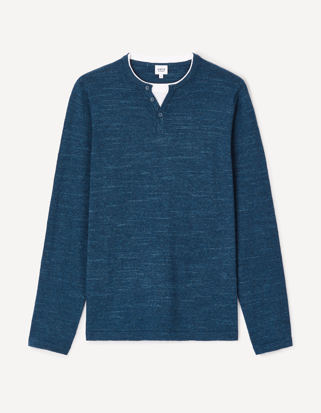 Cotton blend henley collar sweater