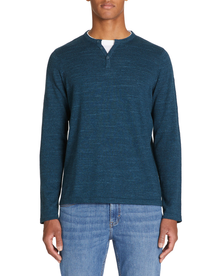 Cotton blend henley collar sweater