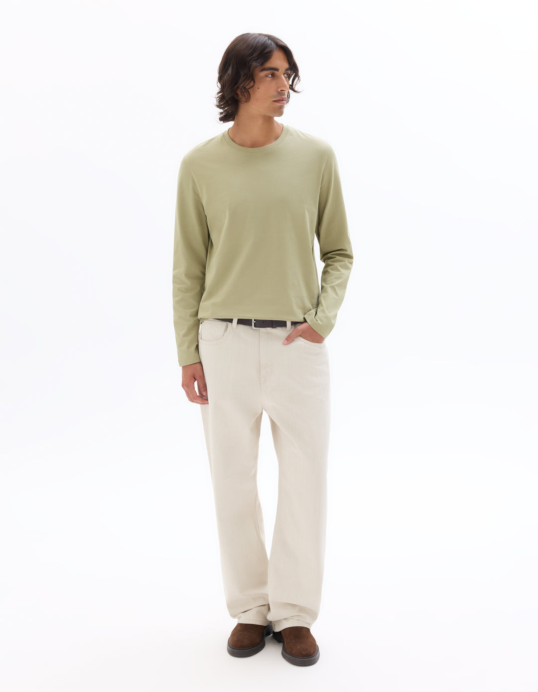 Regular fit long-sleeved 100% cotton T-shirt