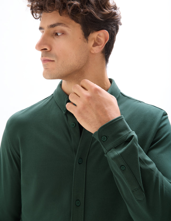 Regular stretch cotton piqu chemise