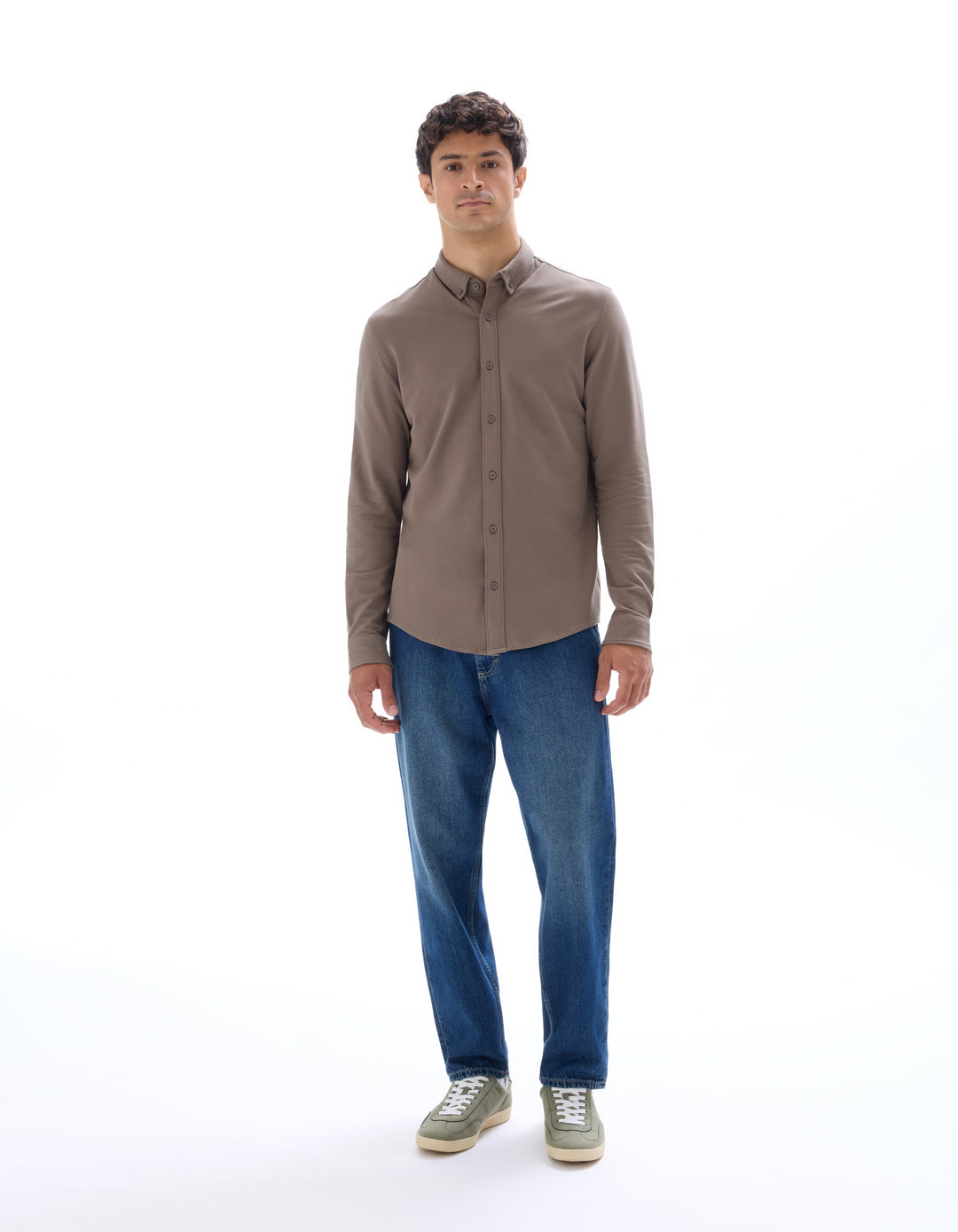 Regular stretch cotton piqu chemise