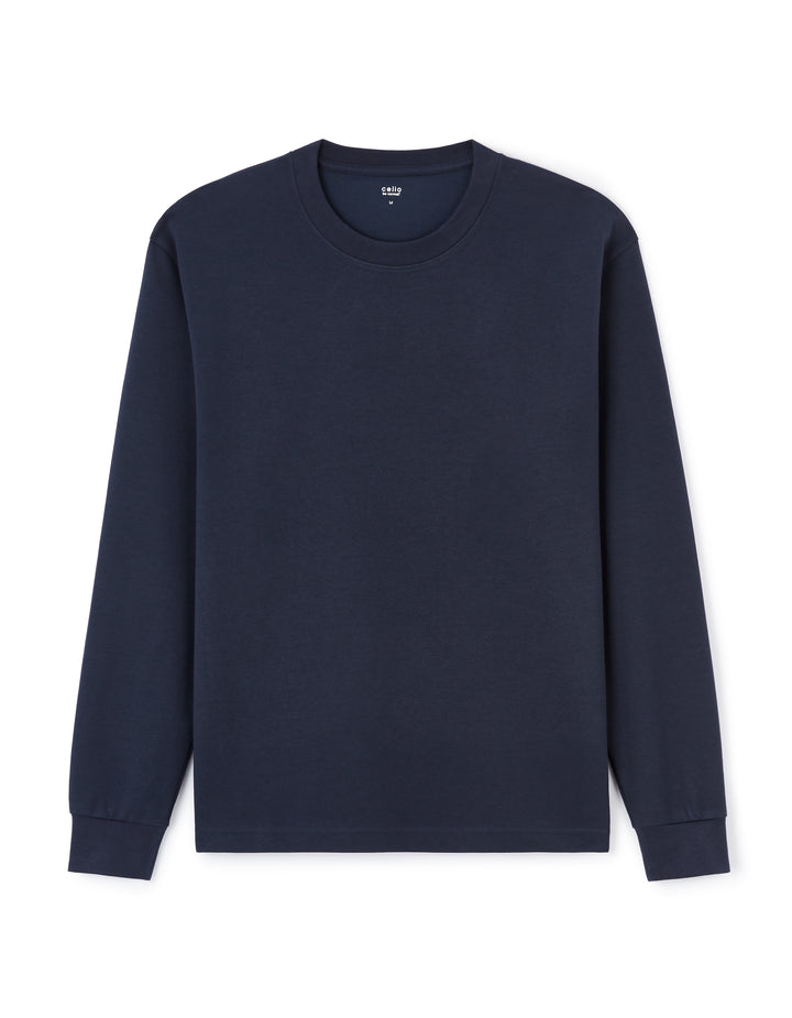 Relaxed long-sleeved cotton blend T-shirt
